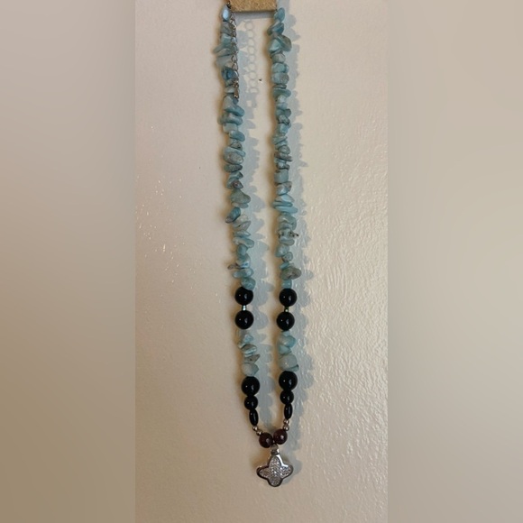 NWT Real Larimar, Garnet, and Black Onyx Necklace with Pendant! - Picture 3 of 3